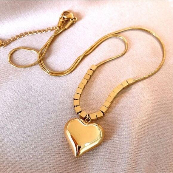 18K Gold Plated Hip-hop Style Heart Pendant Necklace Clavicle Chain - Picture 7 of 12